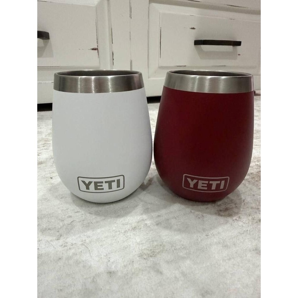 RARE Retired YETI Rambler 10 oz Wine Tumbler Pair White & Brick Red Discontinued